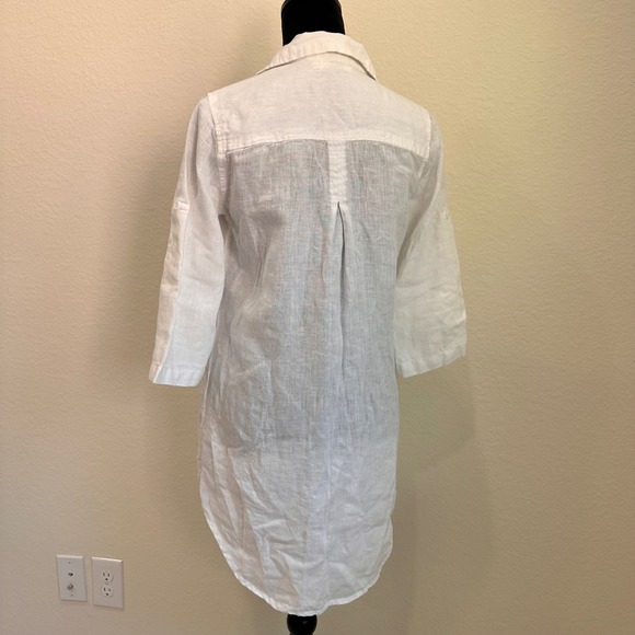 Dolma White 100% Linen Button Up Roll Tab Sleeve Tunic Top Casual Lagenlook S - Picture 4 of 7